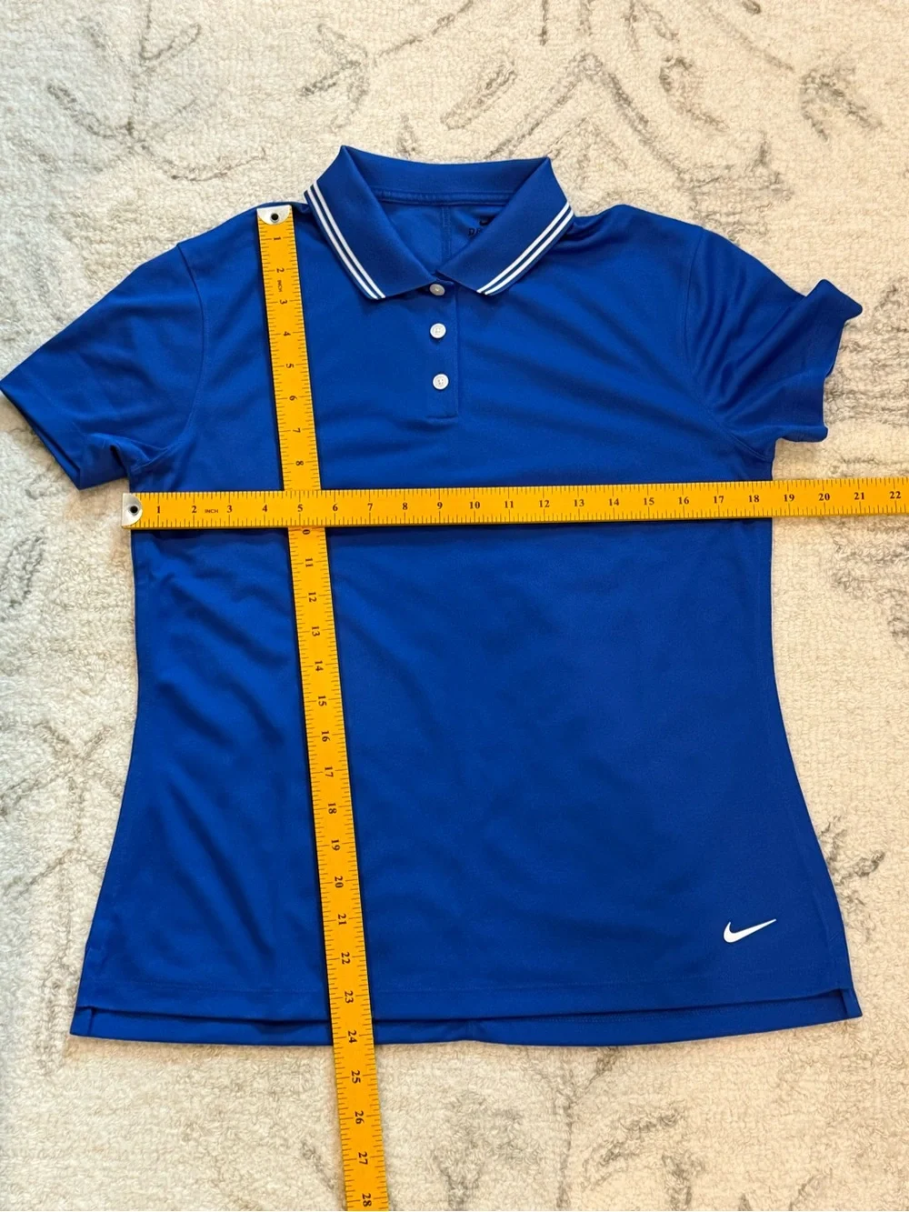 Nike Dri-FIT Women’s Golf Polo Medium Royal Blue White Stripe Collar Standard Fi